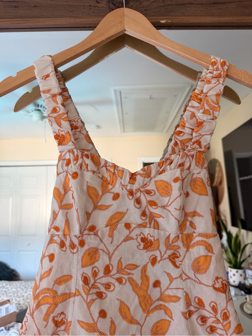 Anthropologie Maeve Floral Sundress in Cream and Mustard - Sleeveless A-Line Dre - Picture 5 of 7